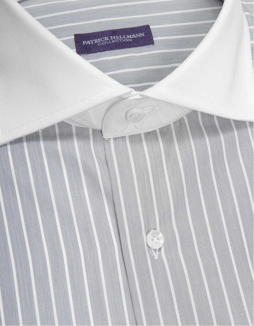 Patrick Hellmann Collection Grey Shirt With White Stripes And White Collar image
